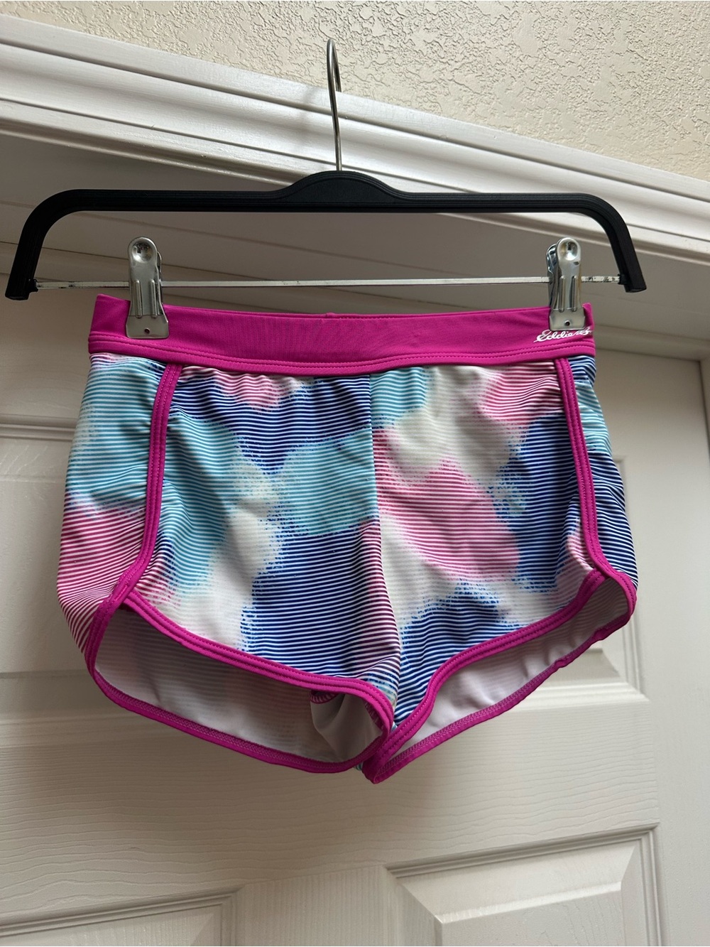 Eddie Bauer Pink-Trim Tie-Dye Stripe Athletic Shorts